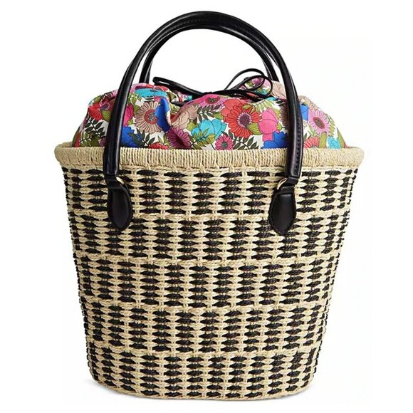 On 34th Isabellaa Women's Straw Medium Drawstring Tote Botanical (MSRP $130) - Picture 1 of 8
